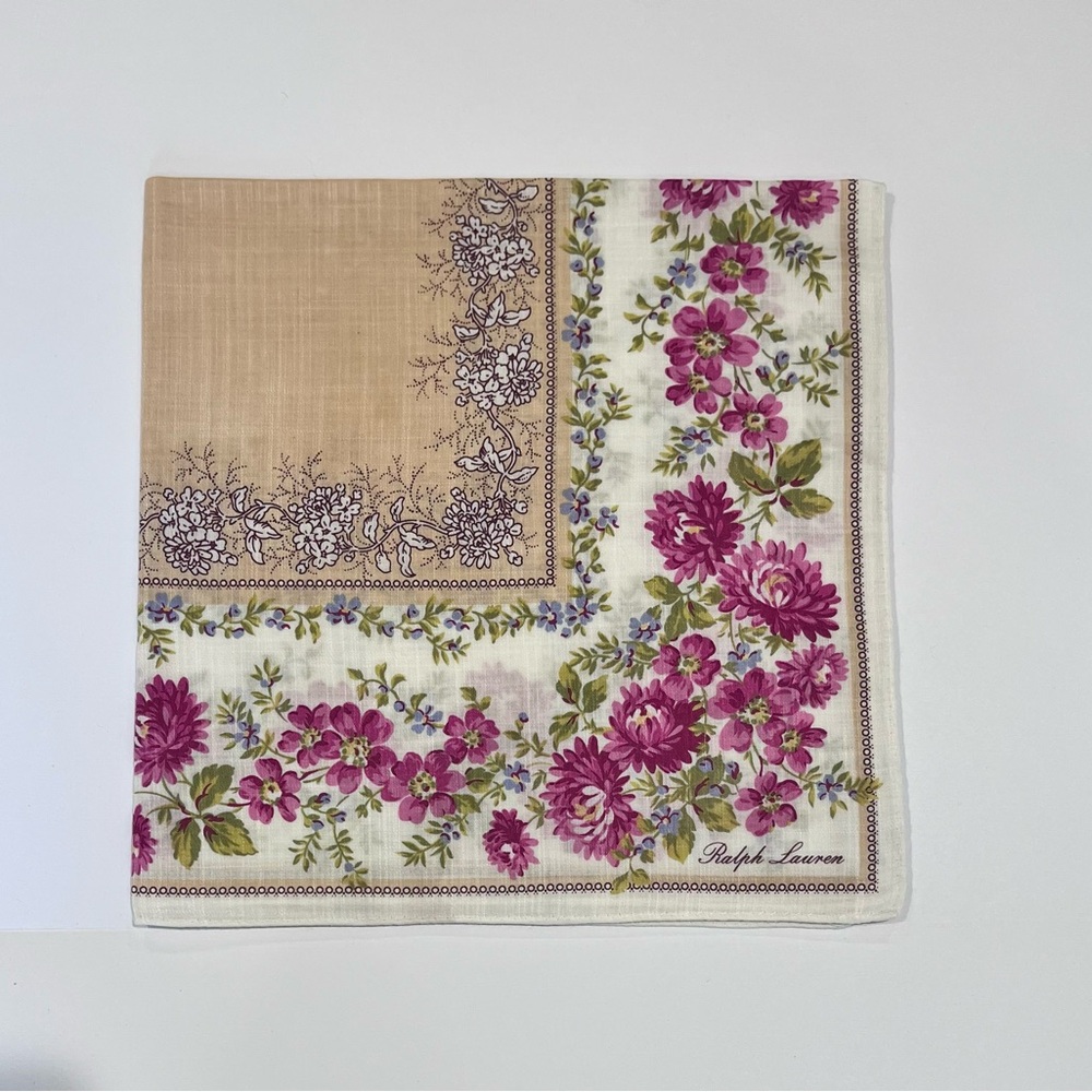 Handkerchief VTG Ralph Lauren Mini Scarf Women Floral Cotton Pocket Square 19.5 - Picture 4 of 11